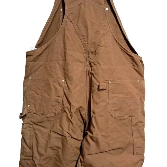 Carhartt Mens Brown Insulated Duck Bib Overalls Size 50 X 30 With Red Quilted Li - Picture 12 of 13